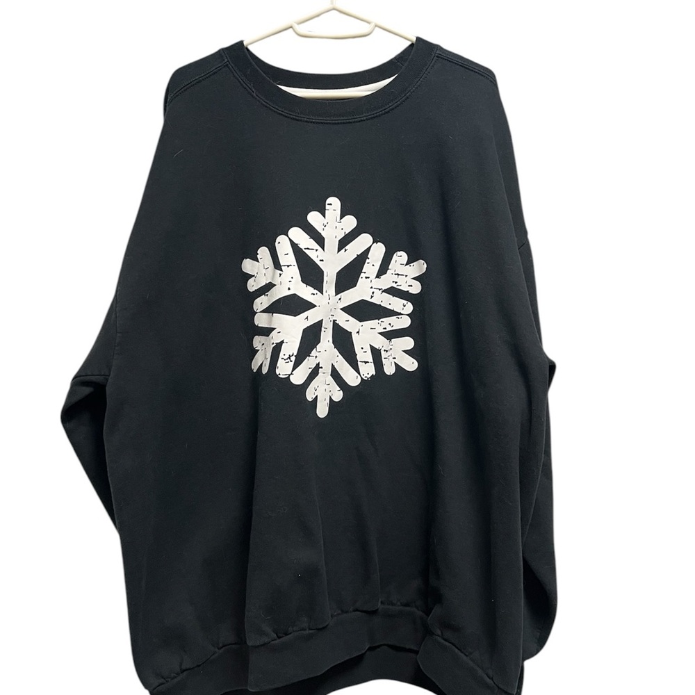 Anvil 2X Black Sweatshirt with White Snowflake Design